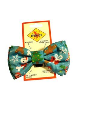 Worthy Dog Christmas Bow Tie Blue Red Snowman Pet Dog Cat